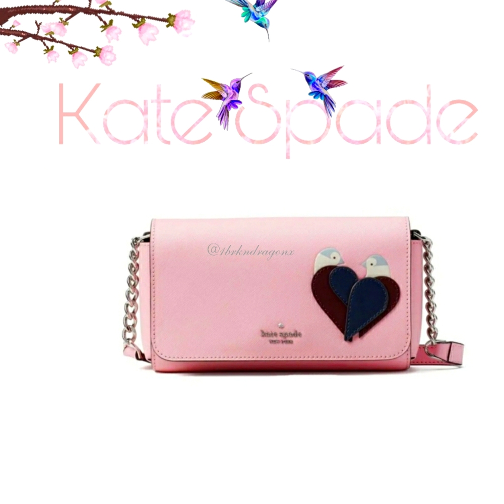 NWT Baby Pink Love Birds Crossbody Kate Spade New York Love Bag Chain Strap - Picture 9 of 16